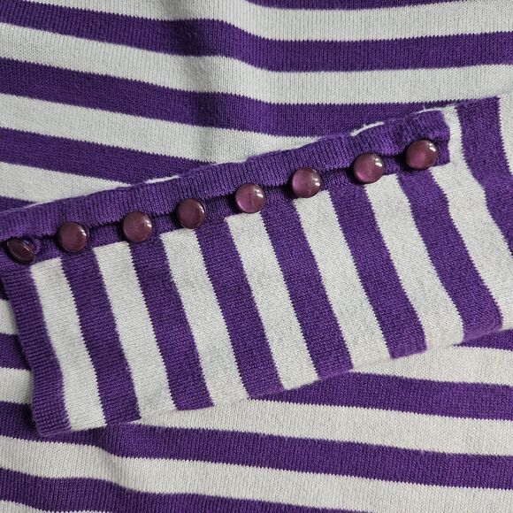 Cotton By Autumn Cashmere Sweater Womens M Purple White Striped Pullover Cotton - Picture 10 of 14